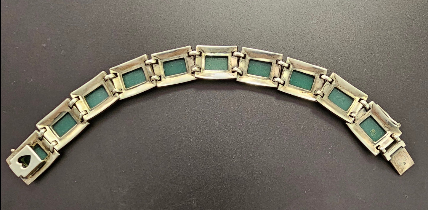 Schön gearbeitetes Art-Deco Achat-Armband mit Markasiten bestückt aus Sterlingsilber
